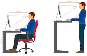 Correct sitting and standing posture when using a computer